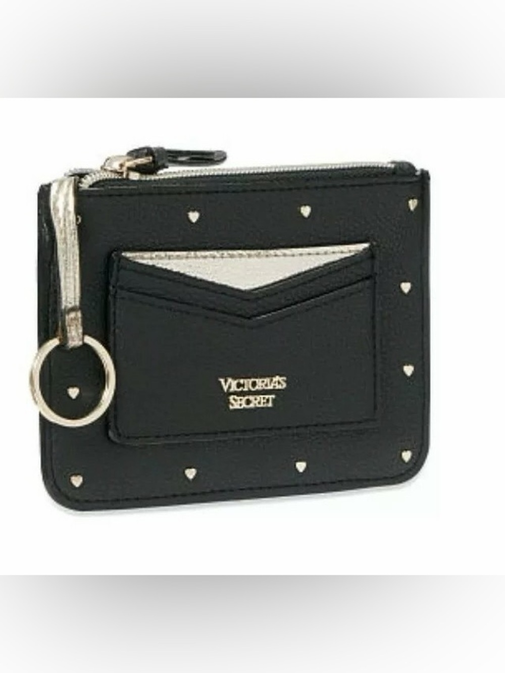 Victoria's Secret Black Card Wallet with Gold Accent studs and Keychain NWOT - Picture 2 of 6